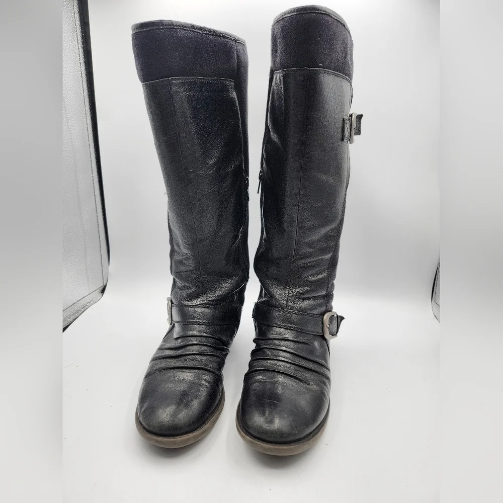 BareTraps Black Leather Boots with Buckle Lined Sz 7